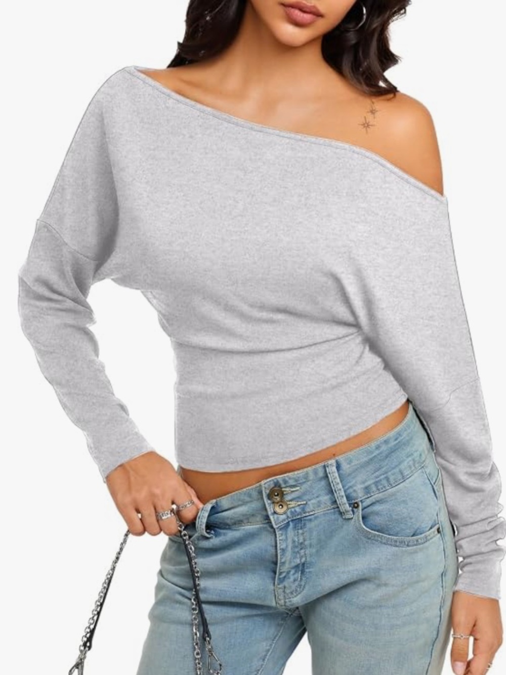 Banana Republic Light Gray Off-the-Shoulder Sweater